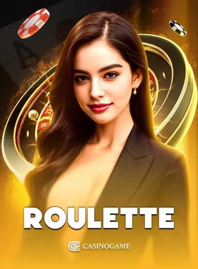 ปกโต๊ะสด Roulette หญิงสาวสวมชุดดำยืนหน้ากงล้อรูเล็ต