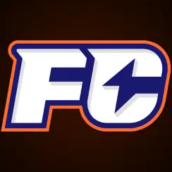 โลโก้ FC ตัวอักษรย่อสีน้ำเงินสลับขาวบนพื้นหลังสีดำ
