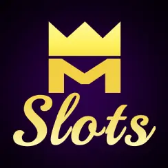 โลโก้ M Slots รูปมงกุฎพร้อมตัวอักษรสีทองบนพื้นสีดำ