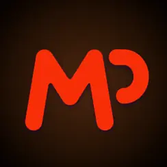 โลโก้ MP ตัวอักษร M และ P สีแดงส้มตัดกับพื้นหลังสีดำ