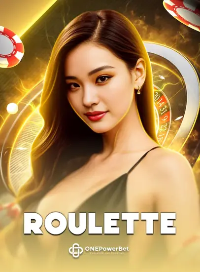 ปกโต๊ะสด Roulette หญิงสาวชุดเขียวทองยืนหน้ากงล้อรูเล็ต