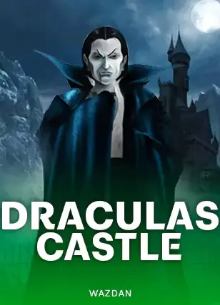 ปกเกม Draculas Castle ชายหนุ่มผมดำยืนหน้าปราสาทมืดมิด