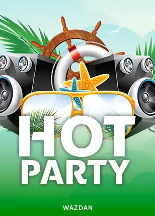 ปกเกม Hot Party เรือสำราญติดลำโพงเสียงบนพื้นหลังสีเขียว